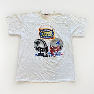 Vintage Super Bowl XXXVIII Shirt Mens XL 2004‎ Houston Patriots vs Panthers NFL